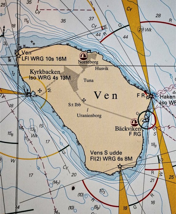 Søkort over øen Ven i Øresund